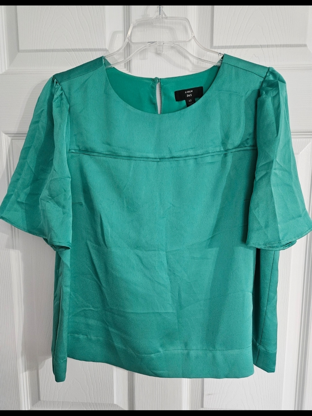 J. Crew Teal Round-Neck Short Flutter Sleeve Blouse